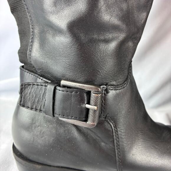 Aldo Black Knee High Full Zip Boots Women's 7.5 Equestrian Silver Tone Buckle - Picture 7 of 16